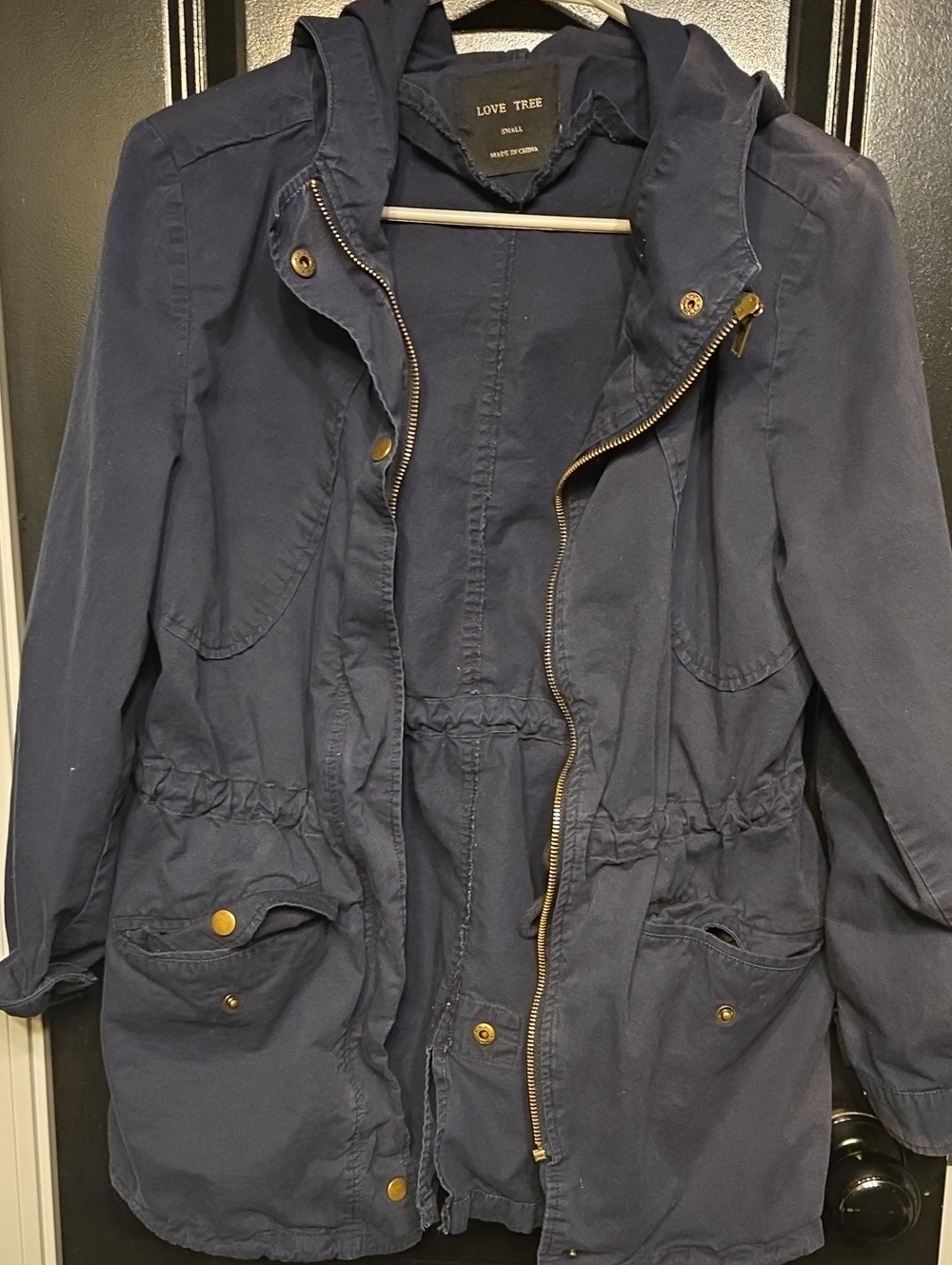 Love Tree Navy Hooded Utility Anorak with Gold Hardware